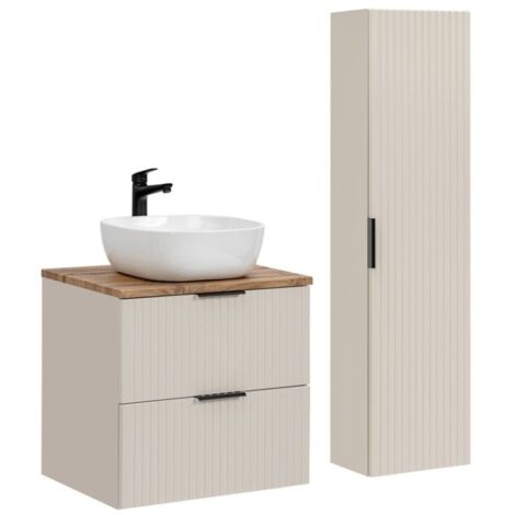 Ensemble de salle de bains NOXERA 80 cm – Marron congo & wotan – Avec vasque + colonne
