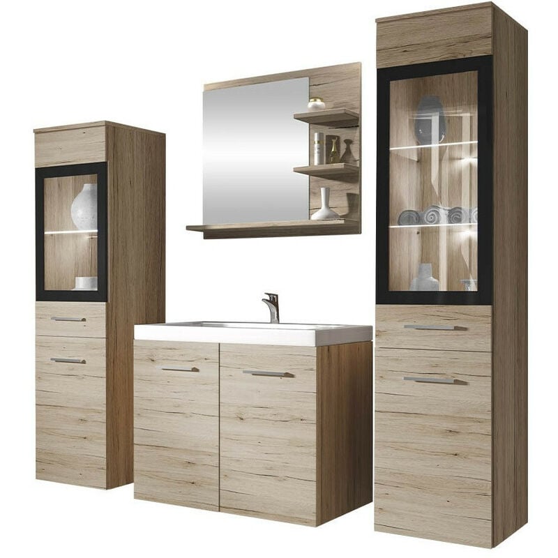 Mobilier1 - Ensemble de salle de bain Sarasota 141, Chêne de san remo