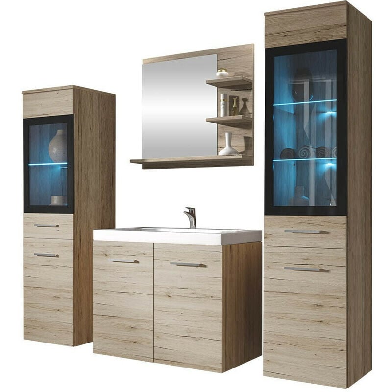 Mobilier1 - Ensemble de salle de bain Sarasota 141, Chêne de san remo