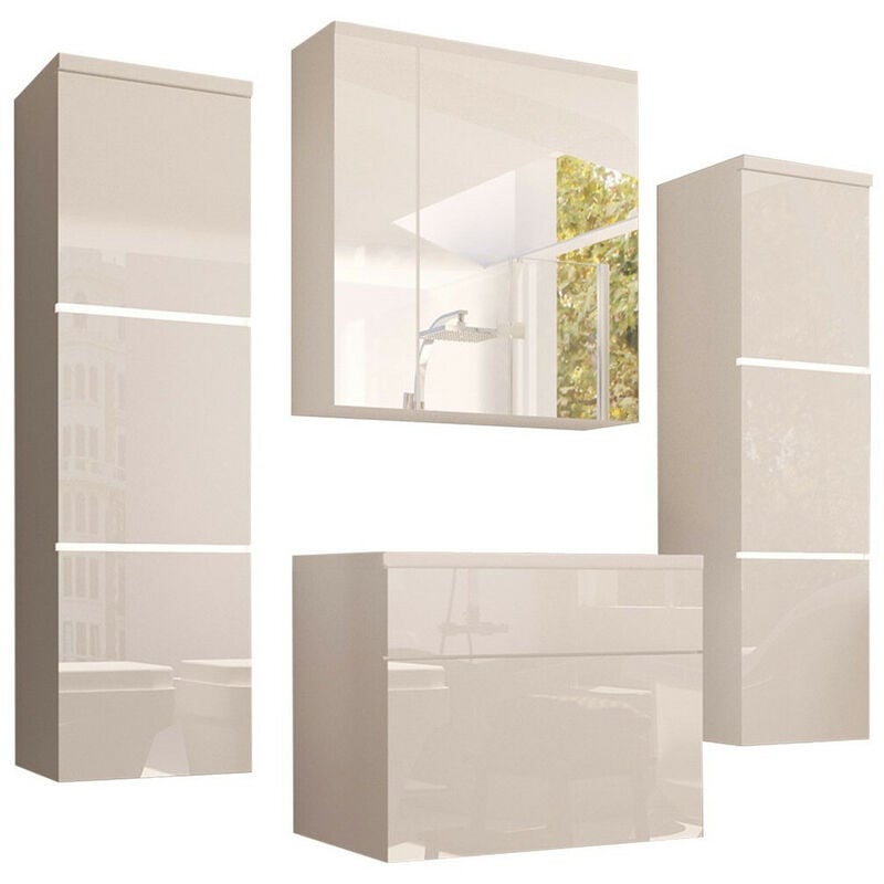 Mobilier1 - Ensemble de salle de bain Tucson 105, Blanc + Blanc brillant