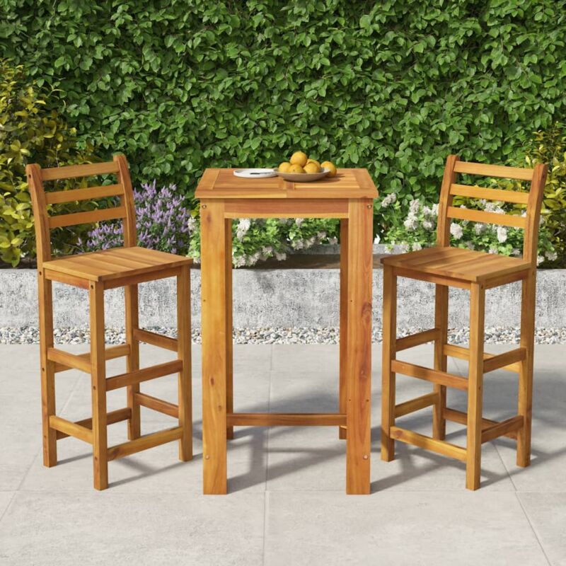 Vidaxl – Ensemble de bar de jardin 3 pcs en bois d'acacia massif – Dimensions table 60x60x105 cm – Chaises 42x36x110 cm – Conception élégante et
