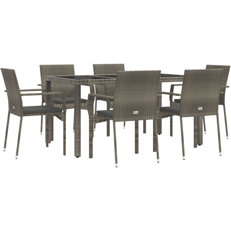 Vidaxl - Mobilier à dîner de jardin et coussins 7 pcs gris rotin