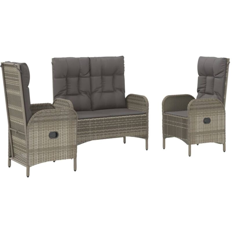 Vidaxl - Ensemble de salle à manger de jardin 3 pcs avec coussins Gris