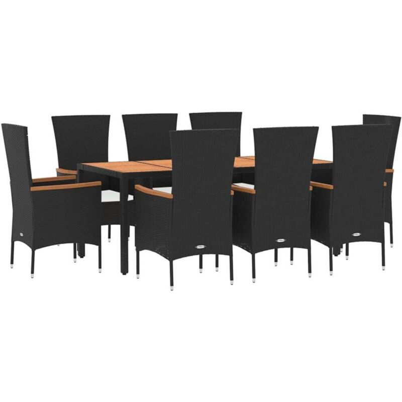 Ensemble à manger de jardin 9pcs coussins noir résine tressée Vidaxl