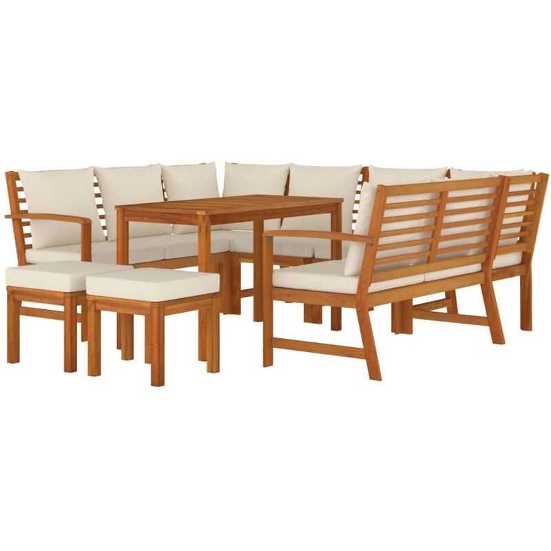 Ensemble à manger de jardin coussins 9 pcs Bois acacia Vidaxl