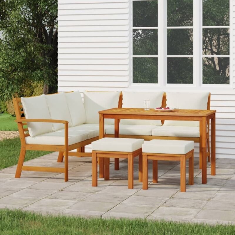 Ensemble à manger de jardin 6 pcs avec coussins Bois d'acacia Vidaxl