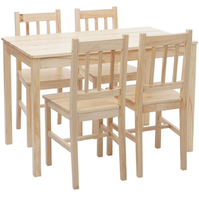 Jamais utilisé] Ensemble de salle à manger HHG-469, salon, style rustique, bois massif, 110 cm, bois de pin finition lasure