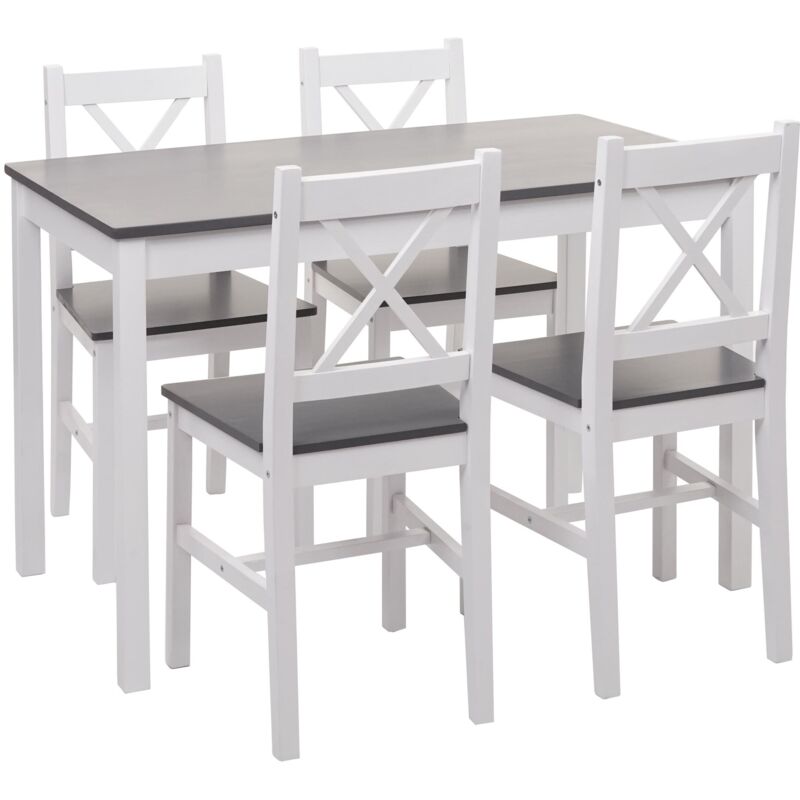 Ensemble de salle à manger HHG-469, coin salon, style rustique-cottage, en bois massif, 110 cm, blanc-gris