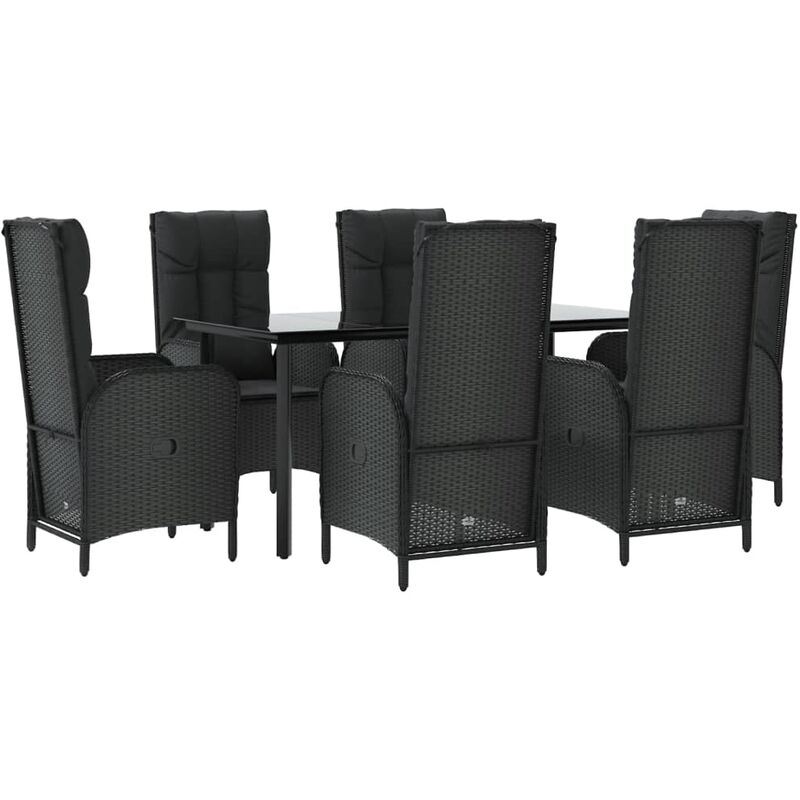Ensemble à manger de jardin coussins 7pcs Noir Résine tressée Vidaxl