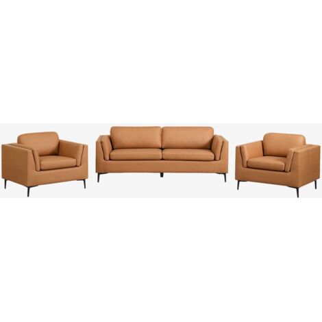 Ensemble de salon avec canapé 2 places et 2 fauteuils en simili cuir Soren SKLUM        Camel