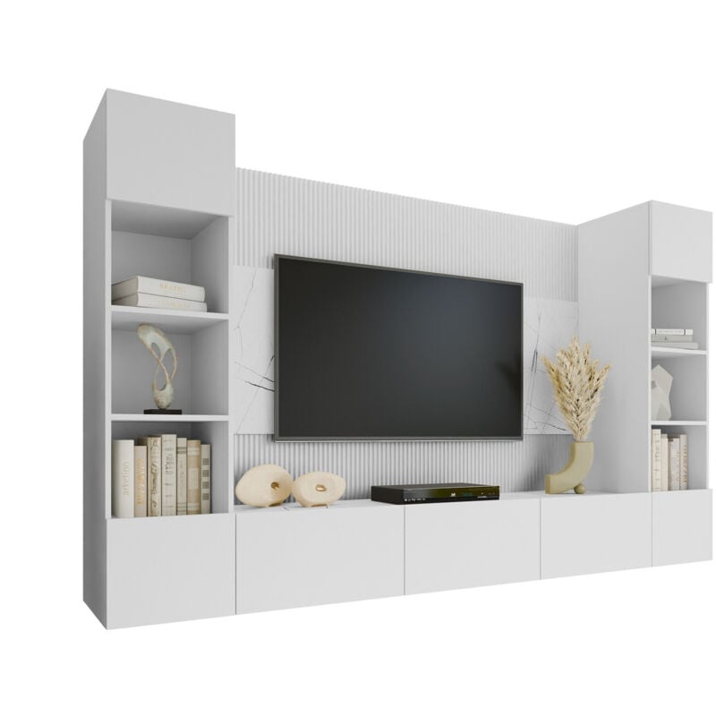 Mobilier1 - Ensemble de salon Comfivo 368, Blanc + Marbre blanc