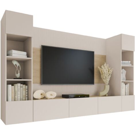 MOBILIER1 Ensemble de salon Comfivo 368, Beige + Chêne