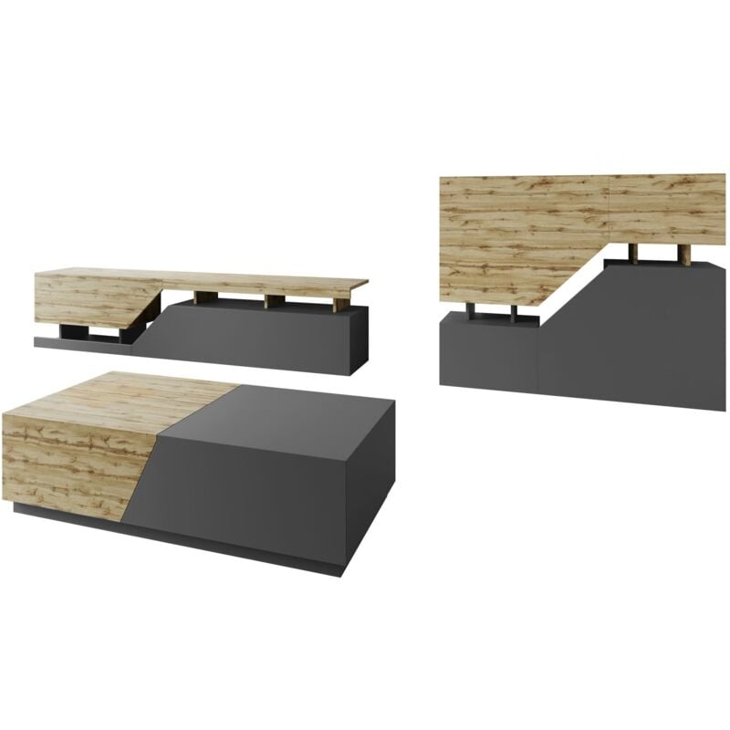 Mobilier1 - Ensemble de salon Comfivo Daldune 105, Anthracite + Chêne wotan