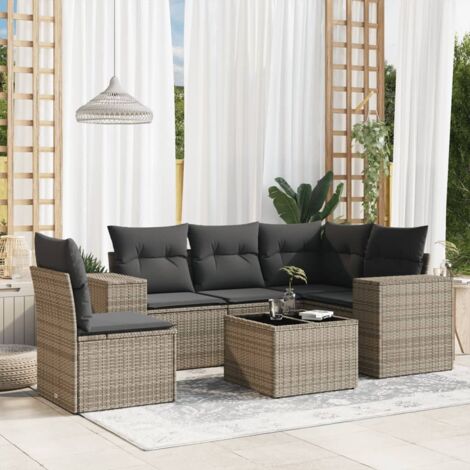 Ensemble de Salon de Jardin 5 pièces en Résine Tressée Noir avec Coussins Crème - Modulaire, Housses Lavables, Résistant aux UV et aux Intempéries