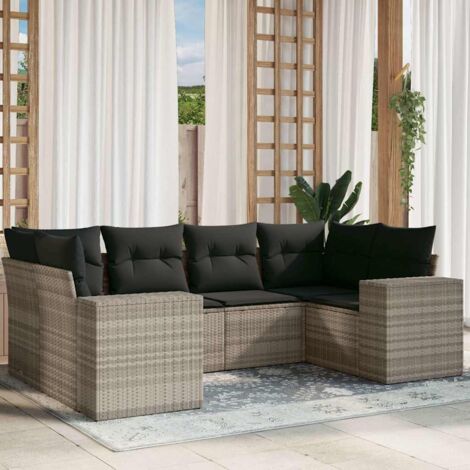 Ensemble de Salon de Jardin 6 Pièces - Gris Clair - Résine Tressée - Modulaire avec Rangement