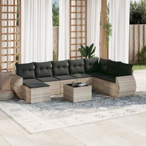 Ensemble de salon de jardin 9 pièces gris clair résine tressée