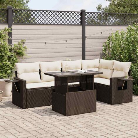 Ensemble de salon de jardin en résine tressée marron 6 places avec coffre de rangement, table réglable et coussins déhoussables (110 kg par siège)