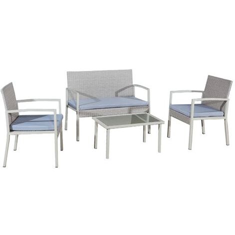 Ensemble de salon de jardin Eurialo, canape', deux fauteuils et table en polyrattan gris pour l'exte'rieur