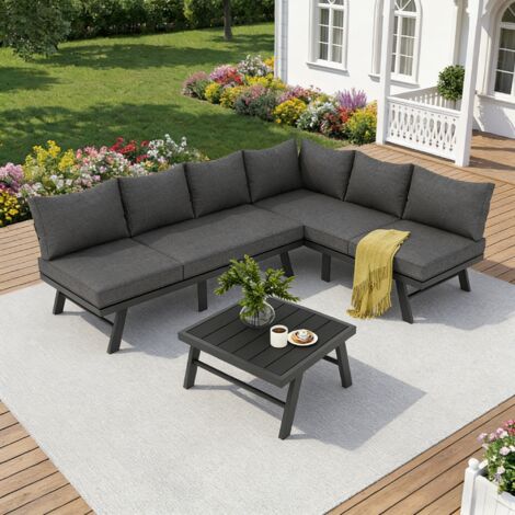 Ensemble de salon de jardin exterieur pour 5/6 personnes,2 canapés 3 places,1 table,dont 7 coussins,structure en fer galvanisé,gris