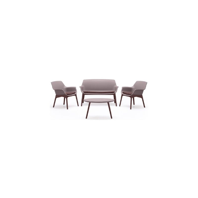 Bica - Salon de jardin Luxor compose' de deux fauteuils, d'un canape' et d'une table basse en polypropyle'ne taupe/marron pour usage exte'rieur et Bica - Salon de jardin Luxor compose' de deux fauteuils, d'un canape' et d'une table basse en polypropyle'ne taupe/marron pour usage exte'rieur et