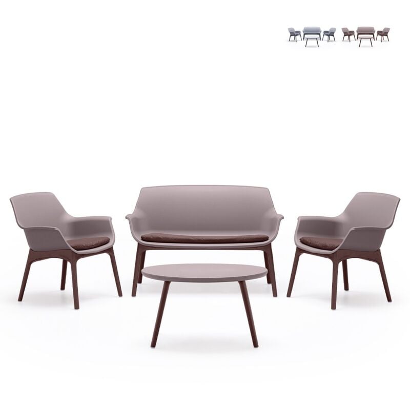 Salon de jardin extérieur ensemble 2 fauteuils canapé table basse Luxor Lounge Couleur: Marron