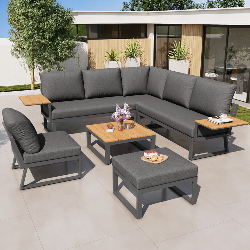 Ensemble de Salon de jardin modulable pour 7 personnes avec dossier réglable,Multiples configurations possibles,Structure en fer,Gris