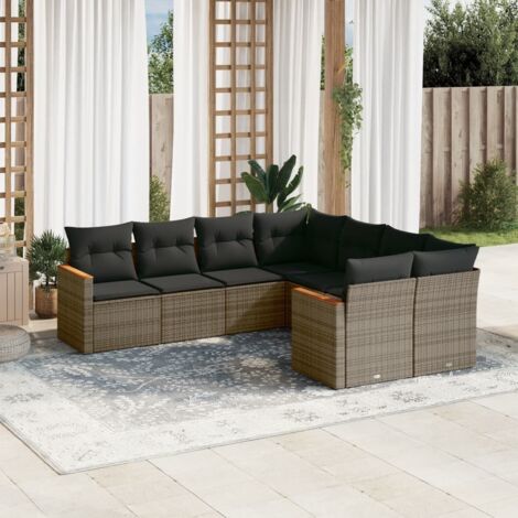 Ensemble de salon de jardin modulaire 8 pièces en résine tressée grise avec coussins - Inclut 2 canapés d'angle, 4 sièges centraux et 2 canapés à accoudoirs, housses amovibles