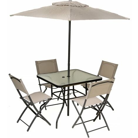 HABITAT ET JARDIN Ensemble de salon de jardin repas avec parasol Vico - 4 places - Beige