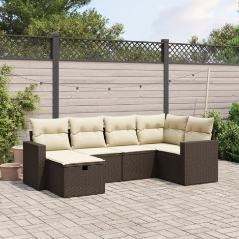 Ensemble de salon d'extérieur en résine tressée marron avec 6 coussins lavables - Canapé modulaire pour jardin et terrasse