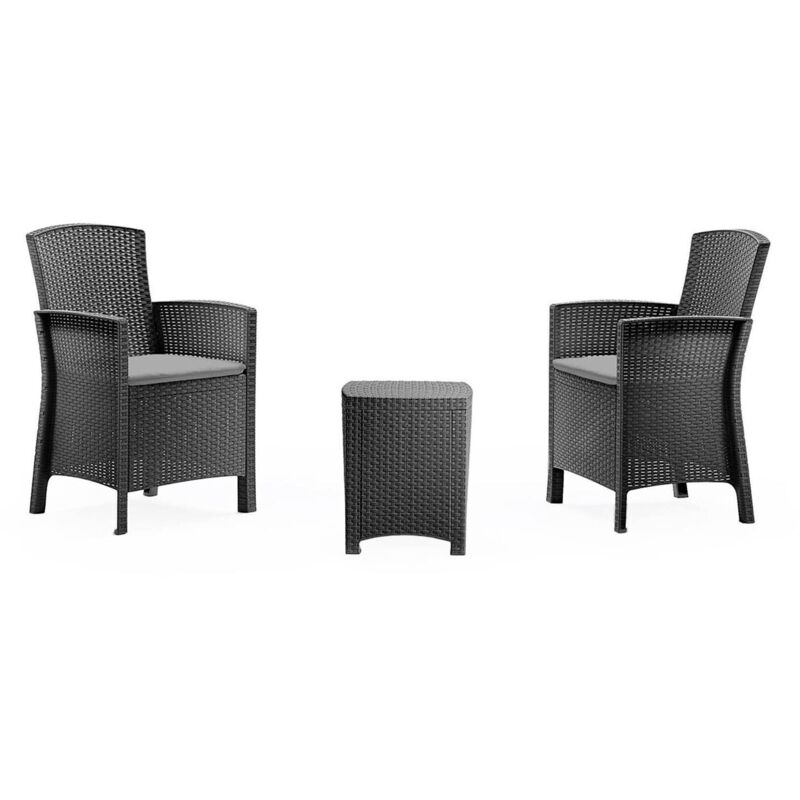 Ensemble de salon d'extérieur Jupiter, Ensemble de jardin avec coussins, Ensemble de salon d'intérieur effet rotin, 100% Made in Italy, Anthracite