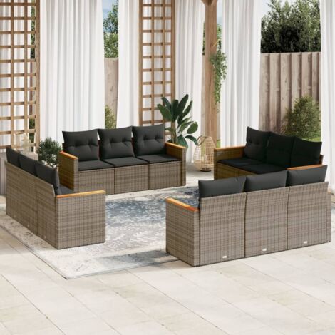 Ensemble de salon extérieur modulaire avec rangement  12 pièces gris  Résine tressée 55x62x69cm