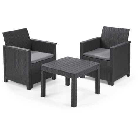 Ensemble de salon extérieur Petawawa, Salon 2 places, table basse, noir anthracite