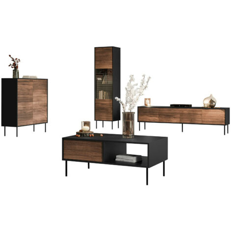 Ensemble de salon Flosoru 109, Noyer + Noir