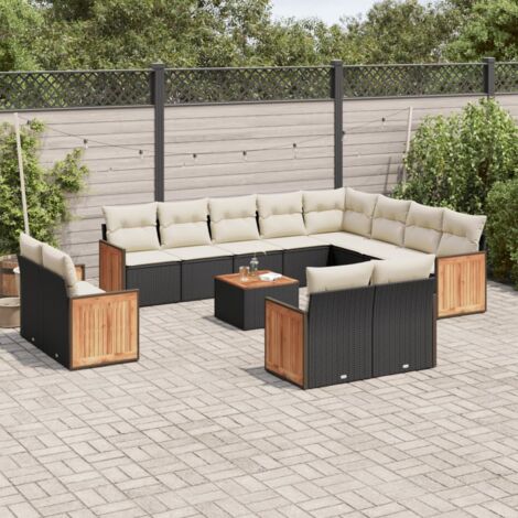 Ensemble de Salon Jardin Modulable 13 Pièces Noir Résine Tressée