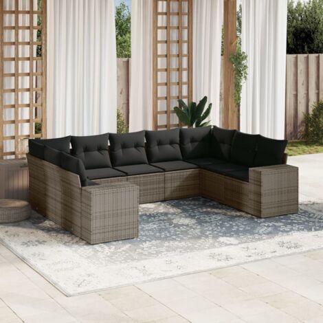 [Ensemble de Salon Jardin Modulable] 7 Pièces Gris Résine Tressée avec Coussins Lavables