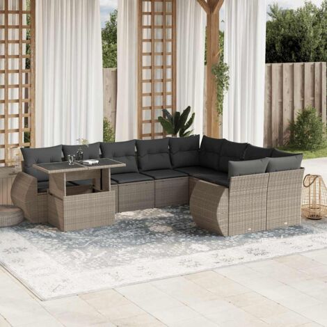 Ensemble de Salon Jardin Modulable en Résine Tressée Gris Clair, 10 Pièces avec Table Réglable et Coussins, Capacité 110kg, Modèle 2024