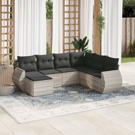 Ensemble de Salon Jardin Modulaire Gris Clair Résine Tressée avec 7 Coussins Polyester Lavables