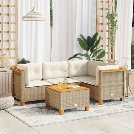 Ensemble de salon jardin résine tressée beige avec coussins 5 pièces