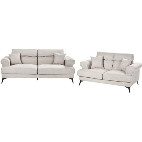 Ensemble de Salon Moderne en Tissu Canapé 2 et 3 Places avec Appuis-Tête Réglables Taupe Skive