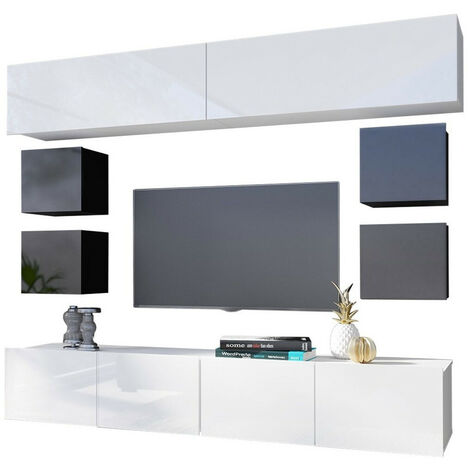 Ensemble de salon Tivdalu 134, Noir + Noir brillant + Blanc + Blanc brillant