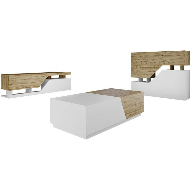 Ensemble de salon Comfivo Daldune 103, Chêne wotan + Blanc