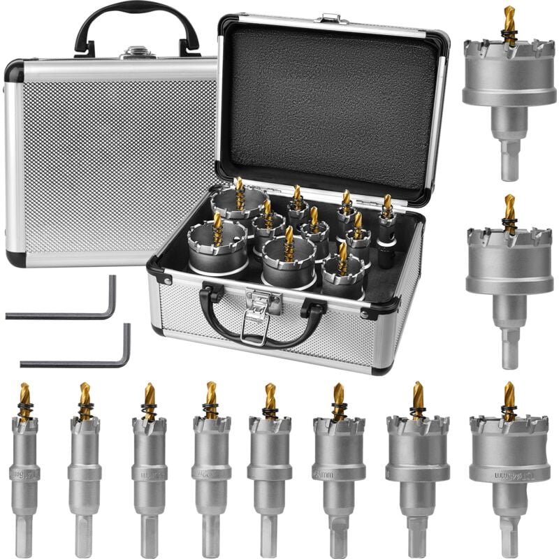 Ultrixe - Ensemble De Scie Cloche en carbure 10pcs 16mm-53mm, Foret de scie cloche en acier robuste, coupe-trou tct, jeu de scies cloches pour métal,