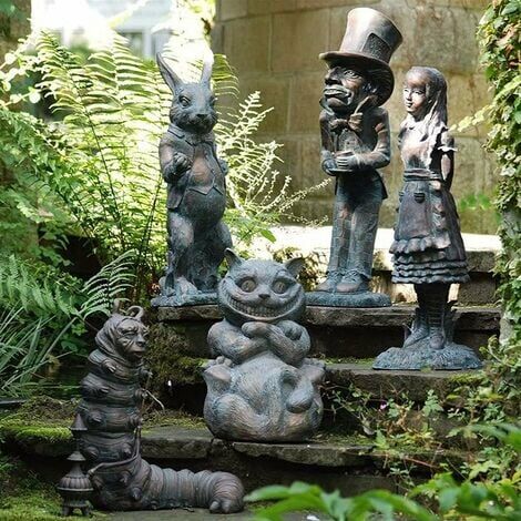 Ensemble de sculptures de jardin du pays des merveilles Statue d'Alice au pays des merveilles Décorations de statue de jardin Intérieur Extérieur Jardin Patio (Ensemble)