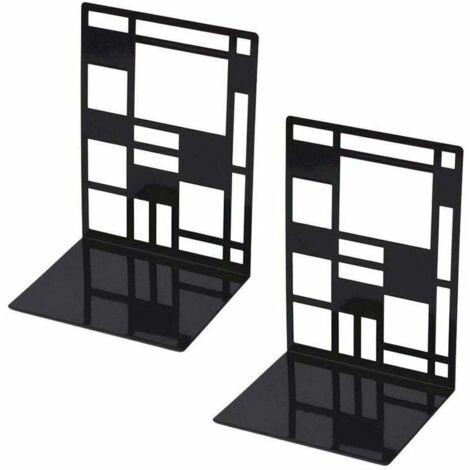 Ensemble de serre-livres, serre-livres en métal, serre-livres noirs, serre-livres design, étagère à base antidérapante pour enfants, bureau, école, salon, librairie et bibliothèque