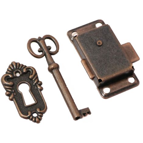 Ensemble de serrure ancienne pour porte d'armoire - Le vieux rouge - Décoratif avec clés et vis pour boîtes aux lettres, casiers, armoires, boîtes à outils