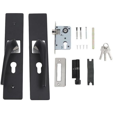 Ensemble de Serrure de Chambre Durable, Alliage D'aluminium Noir avec Poigne en Bois Massif, Rsistant aux Chocs et  la Dcoloration, Installation Facile, Pratique