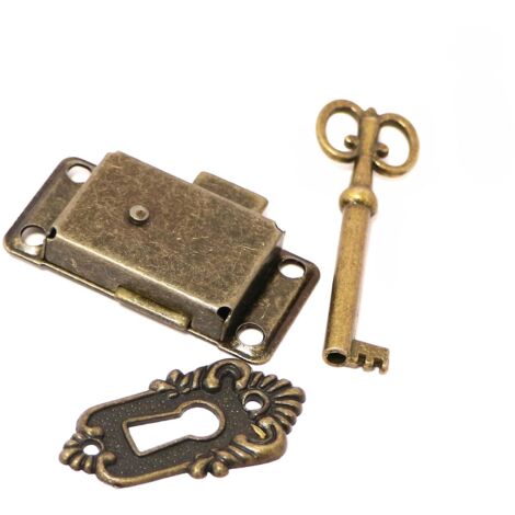 Ensemble de serrures de porte d'armoire antiques - Décoratif avec clés et vis pour boîtes aux lettres, casiers, armoires, boîtes à outils
