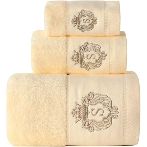 Ensemble de serviettes de bain 100 % coton  1 serviette de bain, 1 serviette pour le visage et 1 serviette pour les mains, luxueuses, extra douces, qualité hôtel et spa (jaune clair),