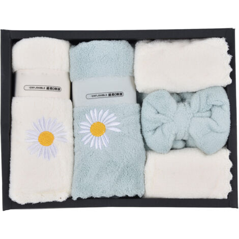 [Ensemble de Serviettes de Bain] [Corail Velours] [Daisy Pattern] [Absorbant et Doux Bleu Blanc]