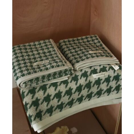 Ensemble de serviettes de bain pied-de-poule, serviette de bain en coton Abs, serviette de visage, mouchoir épais, en coton de haute qualité, rétro, pour enfants,Green,Face towel 35X35cm,CHINA,1 pc